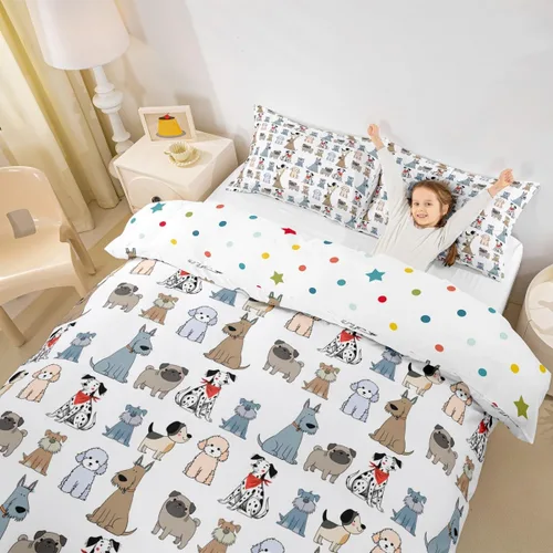Miniatura 2 de Erosebridal Juego de funda de edredón con diseño de perro lindo para niños y niñas, diseño de cachorro de caricatura, para niñas y niños, funda