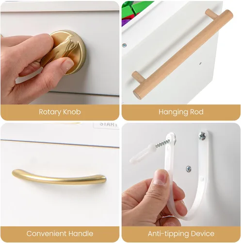 Miniatura 4 de INFANS Juego de cocina para niños, juego de cocina de madera para niños pequeños con estufa de teléfono, gabinete de almacenamiento de microondas