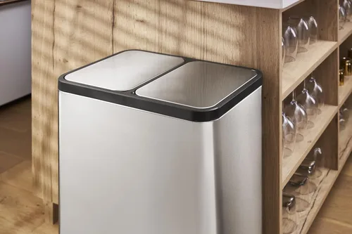 Miniatura 2 de ELPHECO Cubo de basura de cocina de doble compartimento, 2 cubos de basura de acero inoxidable de 6.6 galones para cocina con 2 cubos y tapas