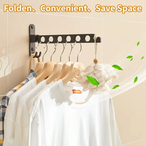 Miniatura 8 de JOOM Percha retráctil plegable para colgar en la pared, organizador de almacenamiento de ropa, colgador de ropa para lavandería, perchero resistente