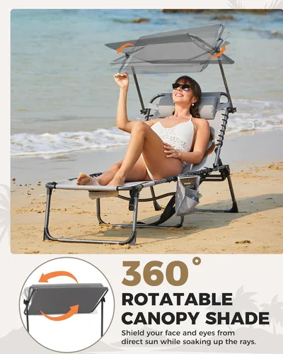 Miniatura 4 de KingCamp Silla de bronceado con agujero facial, sillas de descanso plegables para exteriores, cómodas, ajustables, de 5 posiciones, tumbona plegable
