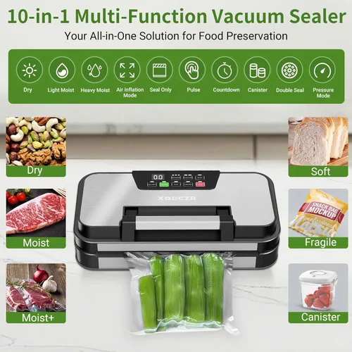 Miniatura 9 de Máquina selladora al vacío de 95 kPa, potente sistema de sellado de alimentos 10 en 1 de doble bomba con doble sellado térmico, cortador integrado