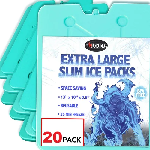 Miniatura 11 de Kona - Paquetes refrigerantes, no requieren hielo, reutilizables, de larga duración (-5C), grandes y delgados, se congelan en 25 minutos.