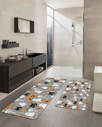 Miniatura 2 de Tapete de baño gris de Halloween para bañera, antideslizante, de secado rápido y absorbente, tierra de diatomeas, fregadero, dormitorio, cocina
