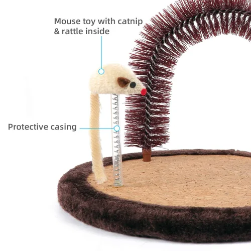 Miniatura 5 de Happi N Pets Acicalador Automático para Gatos Grandes, Cepillo de Aseo en Arco con Almohadilla de Rascado de Madera Pesada, Poste para Frotarse