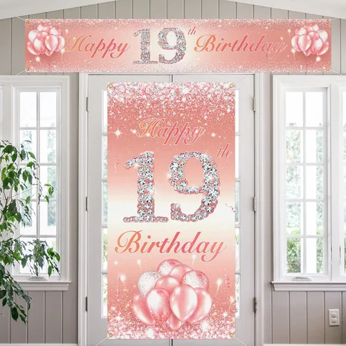 Miniatura 35 de Juego de carteles largos de feliz cumpleaños 10 para puerta, porche, decoración de cumpleaños de 10 años para niñas, suministros de fiesta