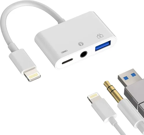 Auriculares de 0.138 in a conector Lightning Cargador USB AUX 3 en 1 Cable Dongle Iphone Audio OTG Adaptador para Apple 14 13 12 11 Pro Max Xr X 8 7