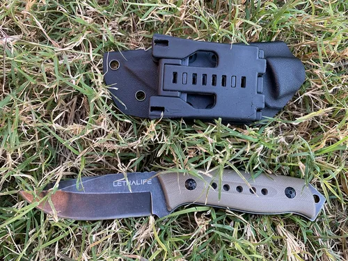 Miniatura 3 de Cuchillo táctico de caza de hoja fija - Espiga completa, marrón coyote