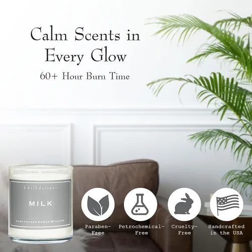 Miniatura 2 de K. Hall Designs Milk Jar Candle, Creamy-Sweet Coconut Vanilla Aroma, 60-Hour Burn, Vegetable Wax & Soy Blend Made in USA for Men and Women, 8 oz