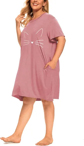 Miniatura 5 de Camisones de talla grande para mujer, ropa de dormir con gráficos, vestidos de noche con bolsillos