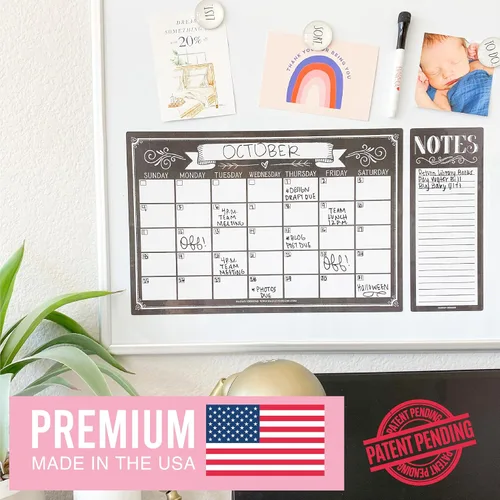 Miniatura 3 de Hadley Designs Calendario magnético grande vintage y pizarra de borrado en seco para refrigerador, calendario magnético de pizarra blanca, imán