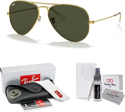 Miniatura 93 de Ray-Ban RB3025 - Lentes de sol de aviador de metal para hombre y mujer + paquete con kit de cuidado de gafas iWear de diseñador