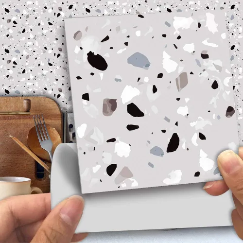 Miniatura 19 de Alwayspon 25 calcomanías autoadhesivas para azulejos de pared, a prueba de agua, para cocina, baño, 6 x 6 pulgadas Piedra beige