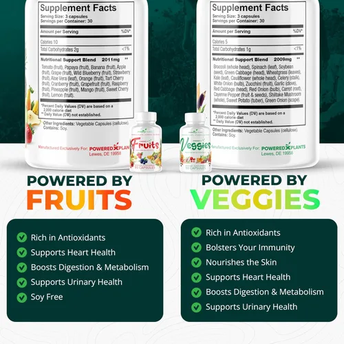 Miniatura 3 de Suplemento diario de frutas y verduras, 180 cápsulas durante 30 días, superalimento sin OMG y sin gluten con vitaminas naturales, alimentado por