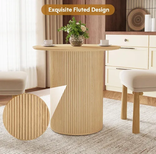 Miniatura 5 de AVZEAR Mesa de comedor redonda de 31.5 pulgadas para 2 personas, mesa de comedor de cocina pequeña con base de madera acanalada, mesas de comedor