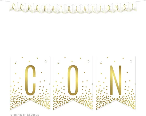 Miniatura 13 de Andaz Press Decoraciones divertidas de pancarta con diseño de confeti dorado metálico sobre blanco para fiestas de jubilación, la aventura comienza