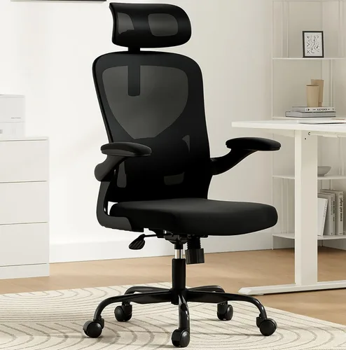 Miniatura 9 de Silla de oficina ergonómica blanca y silla de escritorio de respaldo alto con soporte lumbar ajustable, cómodas sillas de juegos de computadora