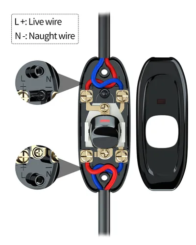 Miniatura 3 de Interruptor de electrodomésticos, botón de encendido/apagado, lámpara de mesa, luz de escritorio, interruptor de cable en línea, 250 V, 10 A, negro