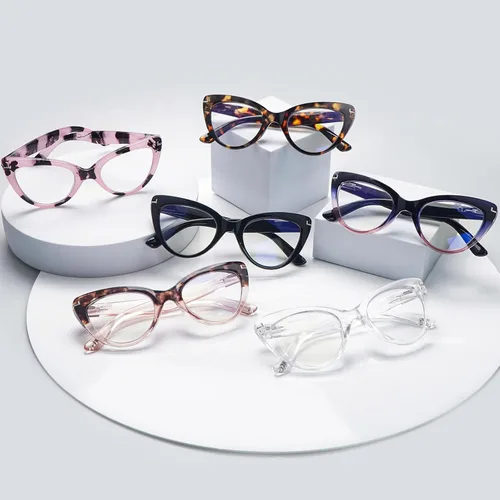 Miniatura 7 de Pack de 6 gafas de moda de ojo de gato para mujer con bloqueo de luz azul, bisagras de resorte extra grandes, lentes para computadora 6 mezcla