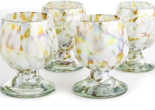 Miniatura 24 de Auténticos vasos de chupito soplados a mano de tequila mexicano - Juego de 4-2 onzas - Mini snifters de vidrio - Base pesada - Coñac (Confeti)