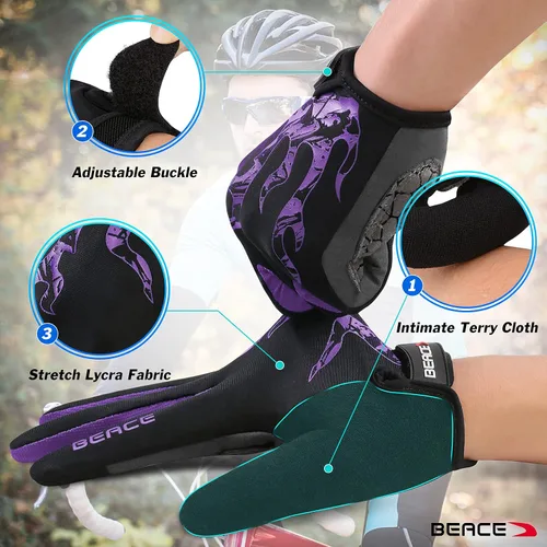 Miniatura 40 de BEACE Guantes de ciclismo para hombres y mujeres, guantes de ciclismo de montaña con pantalla táctil y palma de silicona antideslizante, guantes