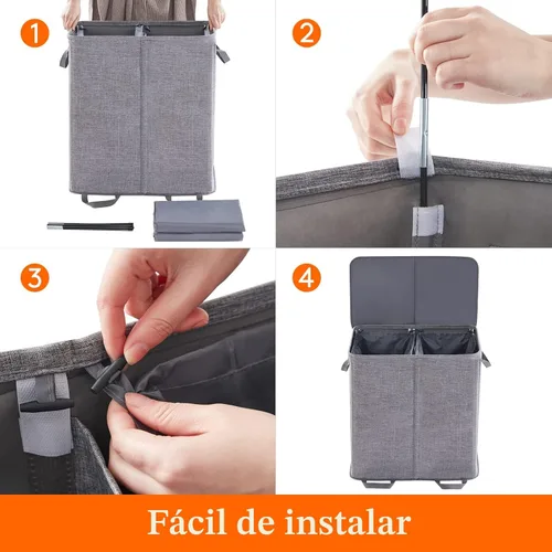 Miniatura 3 de Lifewit - Cesta de lavandería doble con tapa y bolsas de lavar extraíbles, cesta grande plegable con 2 divisores para ropa sucia, con asas para Gris