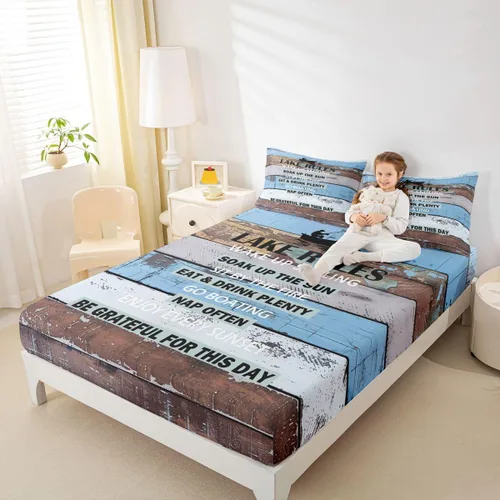 Miniatura 32 de Erosebridal Fishing Fitted Sheet Twin for Boys, Big Pike Fish Black Bed Sheets for Rustic Farmhouse Lake House Decor, Fishing Bedding Set Marine