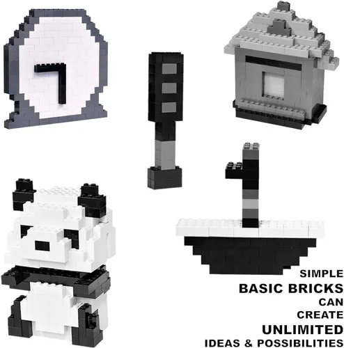 Miniatura 6 de Ladrillos de construcción de 1000 piezas en negro, gris oscuro, gris claro y blanco, bloques de construcción clásicos generales juguetes para niños