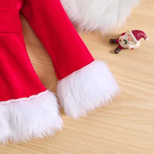 Miniatura 14 de WASAIGOOD Mameluco de Navidad para bebé niña, vestido de manga larga con ribete de piel, traje de terciopelo para Navidad, enterizo de invierno