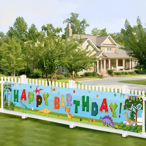 Kimini-Ki Cartel grande de dinosaurio de feliz cumpleaños, decoración de fiesta de cumpleaños de dinosaurio en acuarela para niños y niñas,