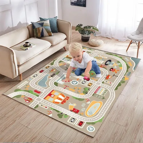 Miniatura 2 de Alfombra de juego para autos de juguete, alfombra para niños con carreteras para sala de juegos, alfombra de carretera de la vida urbana