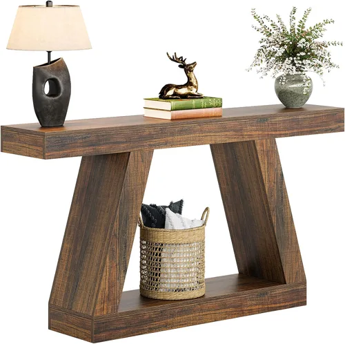 Miniatura 7 de Tribesigns Mesa consola de granja, mesa de sofá rústica de 55 pulgadas con almacenamiento, mesa de entrada de madera industrial para pasillo, sala
