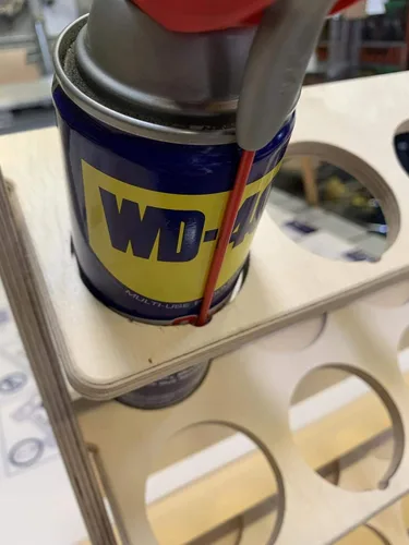 Miniatura 5 de Soporte de lubricante para latas de aerosol, estante de almacenamiento, estante de madera, organizador de madera contrachapada de 24 ranuras