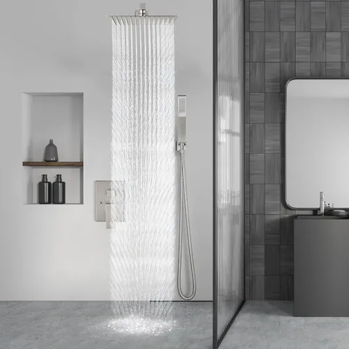Miniatura 9 de Aolemi Sistema de ducha tipo lluvia de 12 pulgadas, cabezal de ducha cepillado Nikcel Combo Set con ducha de mano válvula de montaje en pared grifo