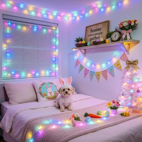 Miniatura 6 de JMEXSUSS Luces rojas blancas y azules con cable transparente, 66 pies, 200 luces LED para decoración del 4 de julio, luz de Navidad para celebración