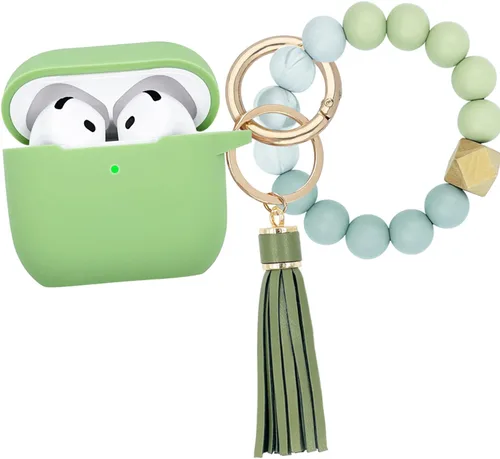 Miniatura 14 de KOUJAON Funda compatible con AirPods 4, funda protectora de silicona suave con llavero de pulsera, compatible con auriculares inalámbricos Apple Té