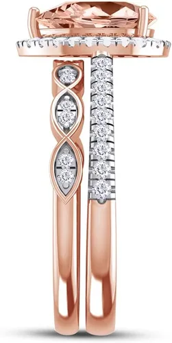 Miniatura 4 de Anillo de compromiso con diamantes blancos naturales y piedras preciosas de corte pera de 0.354 x 0.236 in en oro de 14 quilates sobre plata de ley