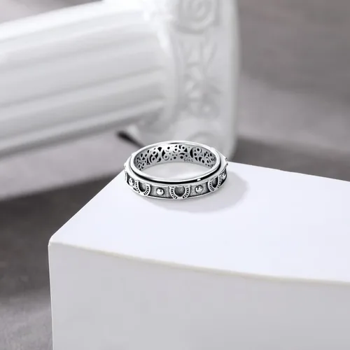 Miniatura 22 de YAFEINI Anillo giratorio de plata de ley para mujer, nudo celta, girasol, margarita, corazón, árbol de la vida, joyería de regalo para mujeres