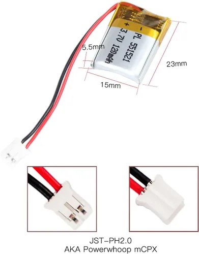 Miniatura 2 de Batería de 3.7V 120mAh 551521 Polímero de Litio Ion Recargable Li-ion Li-Po con Conector 2P PH 2.0mm Pitch