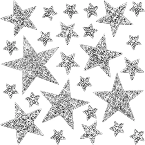 Miniatura 11 de Ximalun 37 parches de estrellas de 6 tamaños para planchar, apliques de estrella con diamantes de imitación, parches adhesivos para planchar