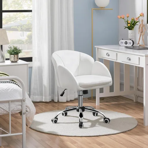 Miniatura 2 de Yaheetech Silla Linda de Escritorio para Hogar y Oficina, Silla Ajustable Moderna Tapizada Giratoria con Respaldo y Brazos para Trabajo, Estudio