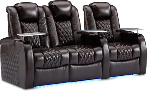 Miniatura 29 de Weilianda Asientos de Cine en Casa de Cuero de Grano Superior Silla Reclinable con Reposacabezas Eléctrico y Reclinación Asientos de Película Sofá