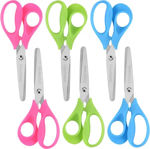 OneName Tijeras zurdas para niños, tijeras para zurdos de 5 pulgadas para niños, hoja de acero inoxidable, asas de agarre cómodo, tijeras de