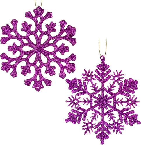 Miniatura 9 de 30 adornos de copos de nieve con purpurina de Navidad, adornos de copos de nieve de plástico - decoraciones para árbol de Navidad, 4.7 pulgadas Negro