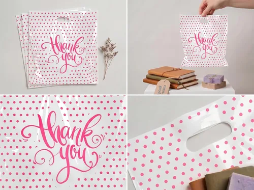 Miniatura 2 de Pequeñas bolsas de agradecimiento con asas (9 x 12) – Bolsas de plástico para compras, joyas, accesorios, recuerdos de fiesta, mercancía