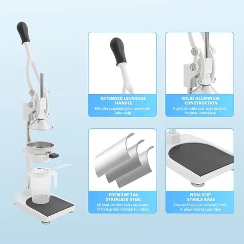 Miniatura 5 de Exprimidor Manual y Prensa de Mano Resistente, Exprimidor de Cítricos de Hierro Fundido con Base Estable, Prensa Manual de Grado Comercial