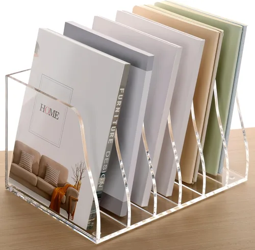 Miniatura 8 de SANRUI Paquete de 2 soportes acrílicos para archivos, clasificador de archivos verticales, organizador de escritorio, organizador de carpetas