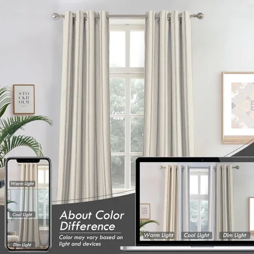 Miniatura 7 de DriftAway - Cortinas de mezcla de lino estilo granja opacas de 96 pulgadas de largo para dormitorio, cortinas de lino con rayas verticales Gris