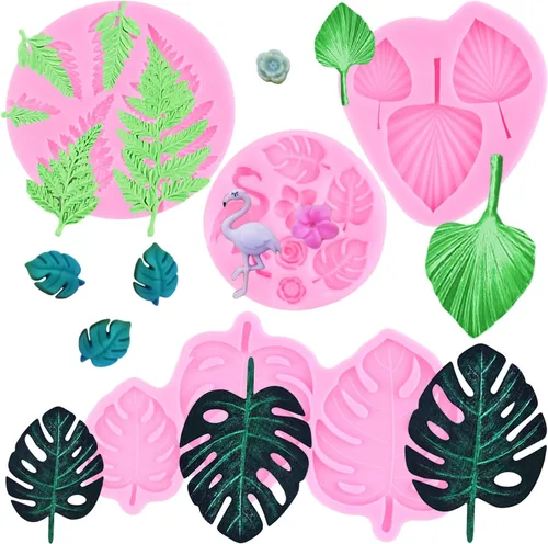 Miniatura 14 de ZiXiang Moldes de silicona de dinosaurio, molde de hojas tropicales para fondant, molde de hojas de helecho, molde de caramelo para baby shower