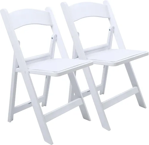 Silla plegable de resina blanca con cojín y respaldo, capacidad de peso de 700 libras, silla para eventos, silla plegable ligera para interiores y